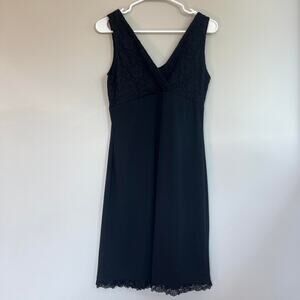 Vintage black lace trim dress with v-neck